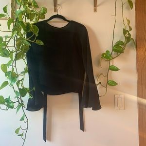 Black, wide sleeve tie back sheer shirt